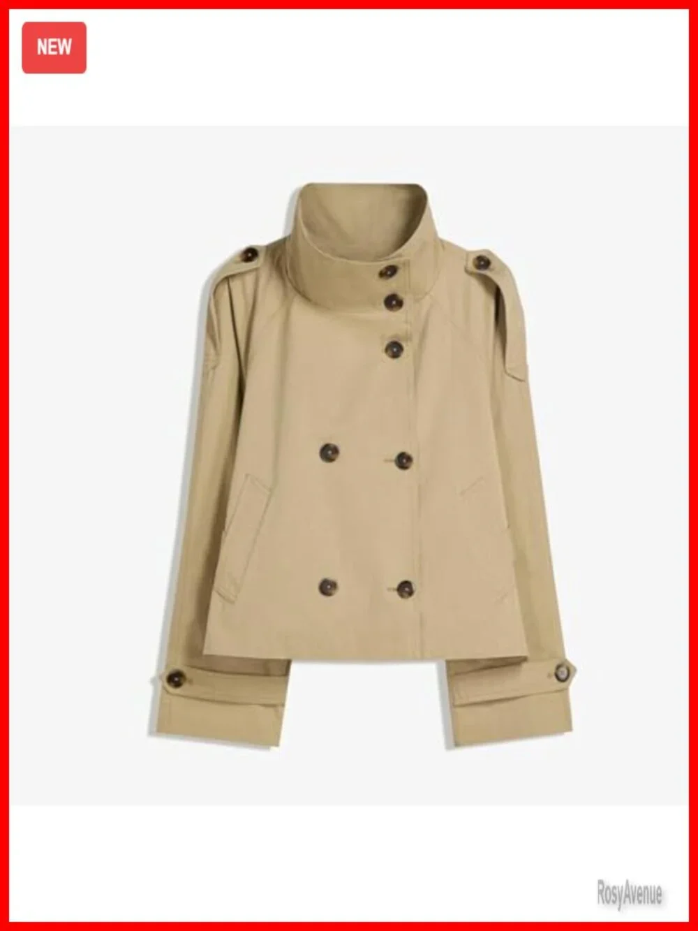 Cropped Trench Coat Double Breasted Belted Funnel Neck Fall Jacket